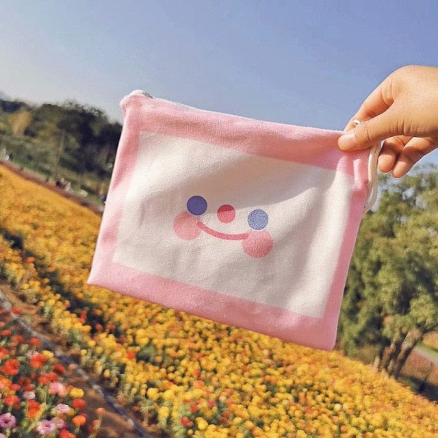 Cute Korean Cartoon Storage Bags Pink smiley Bags The Kawaii Shoppu