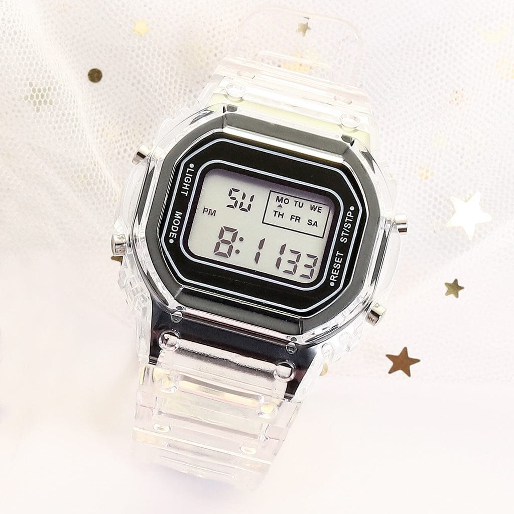 Cute Pastel Digital Watch Transparent - Black 3C The Kawaii Shoppu