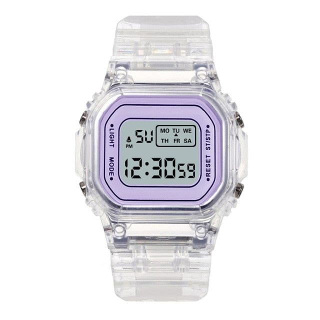 Cute Pastel Digital Watch Transparent - Purple 3C The Kawaii Shoppu