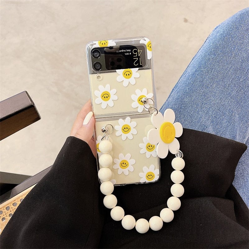 Cute Smile Sunflower Bracelet Phone Case Samsung Galaxy Z Flip 3 For Z Flip 3 With White Chain Phone Cases & Covers The Kawaii Shoppu
