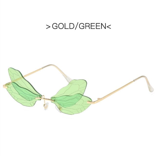 DragonFly Sunglasses Gold / Green Accessory The Kawaii Shoppu