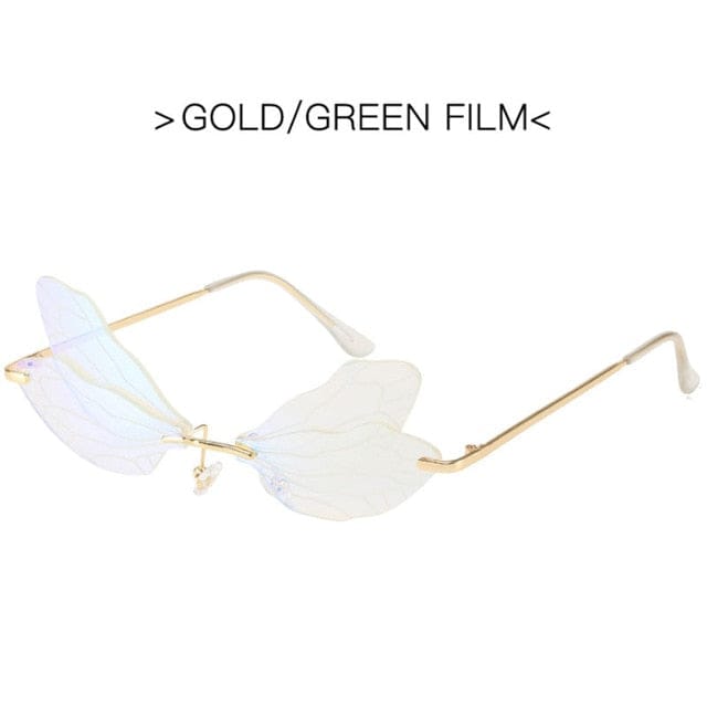 DragonFly Sunglasses Gold / Green Film Accessory The Kawaii Shoppu