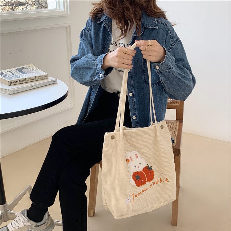 FaFa Rabbit Corduroy Tote Bag Bags The Kawaii Shoppu