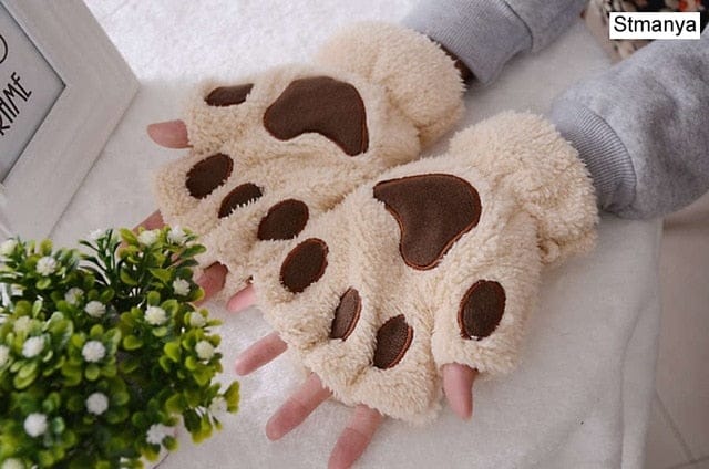 Fluffy Cat Paw Gloves Beige Fashion The Kawaii Shoppu