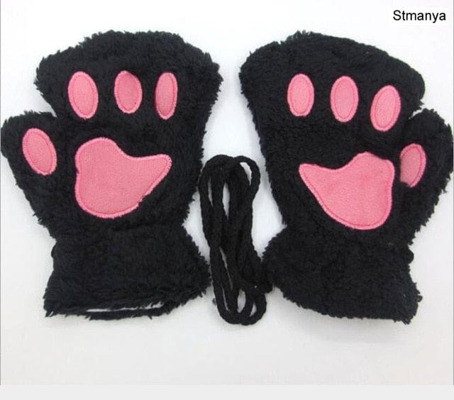 Fluffy Cat Paw Gloves Black Fashion The Kawaii Shoppu
