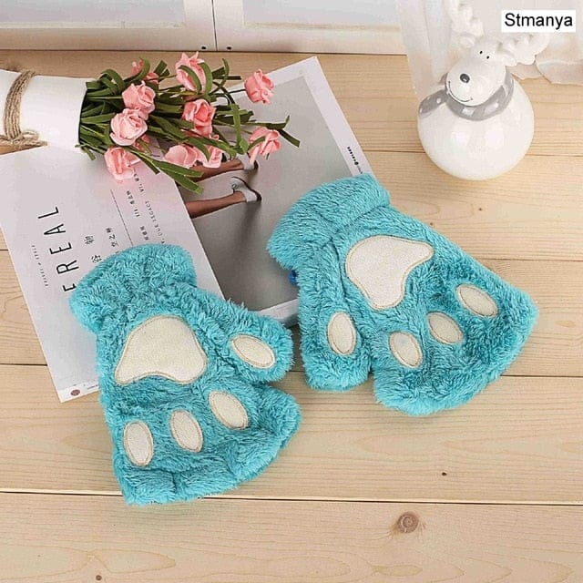 Fluffy Cat Paw Gloves Blue Green Fashion The Kawaii Shoppu