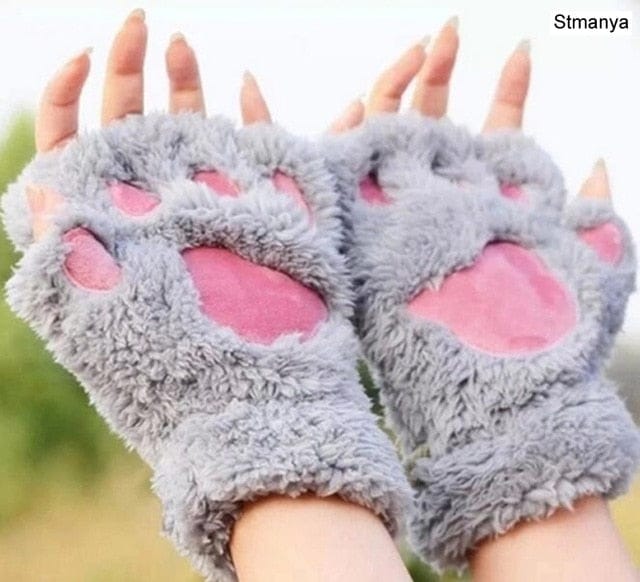 Fluffy Cat Paw Gloves Grey Fashion The Kawaii Shoppu