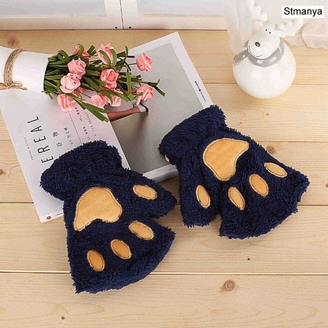 Fluffy Cat Paw Gloves Navy Fashion The Kawaii Shoppu