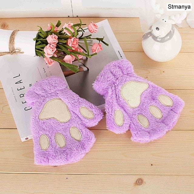 Fluffy Cat Paw Gloves Purple Fashion The Kawaii Shoppu