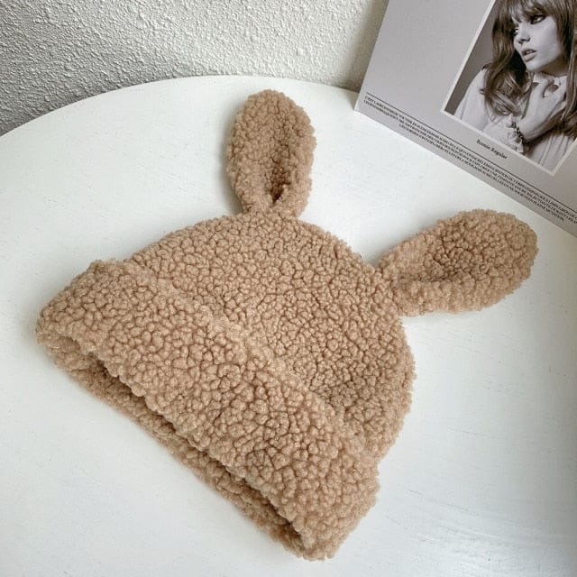 Fluffy Rabbit Ears Wooly Hat khaki Clothing and Accessories The Kawaii Shoppu