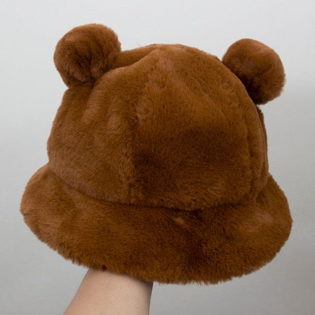 Fluffy Teddy Ears Bucket Hat Brown Clothing and Accessories The Kawaii Shoppu