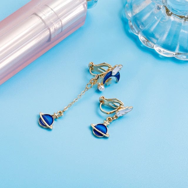 Flying Moon Magical Girl Drop Earrings Blue short Jewellery The Kawaii Shoppu