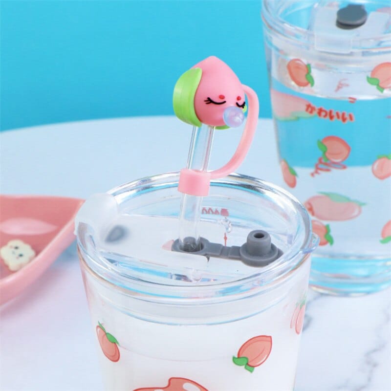 Fresh n Peachy Heat Resistant Glass Cup with Straw Drinkware The Kawaii Shoppu