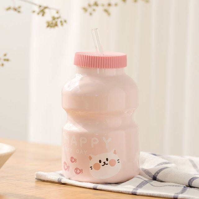 Fruity Ceramic Milk Bottle Mug pink cat Bottle The Kawaii Shoppu