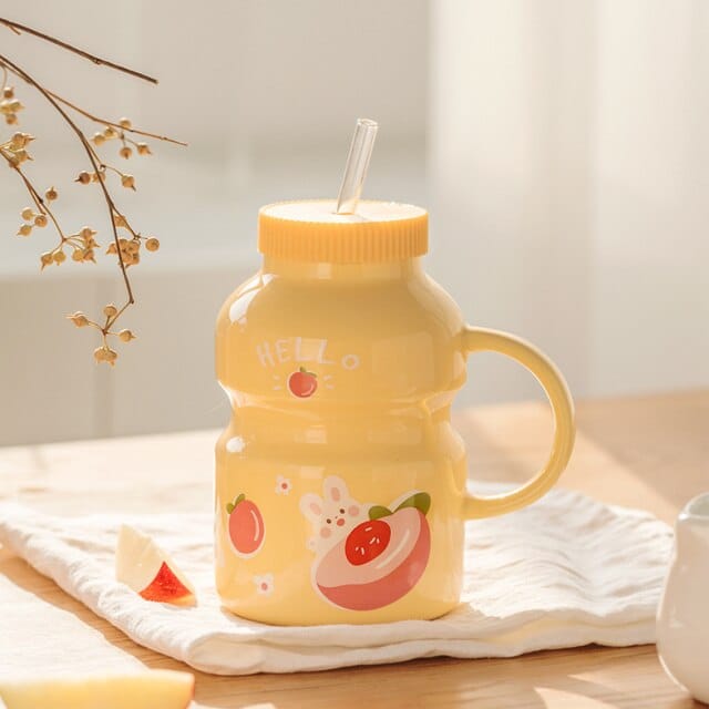 Fruity Ceramic Milk Bottle Mug yellow peach Bottle The Kawaii Shoppu