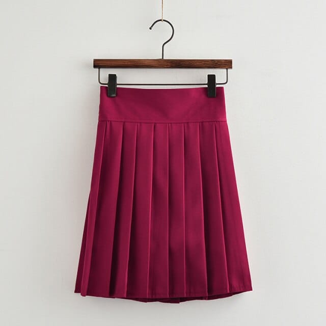 Japanese Harajuku Style Pleated Skirt Burgundy S Fashion The Kawaii Shoppu