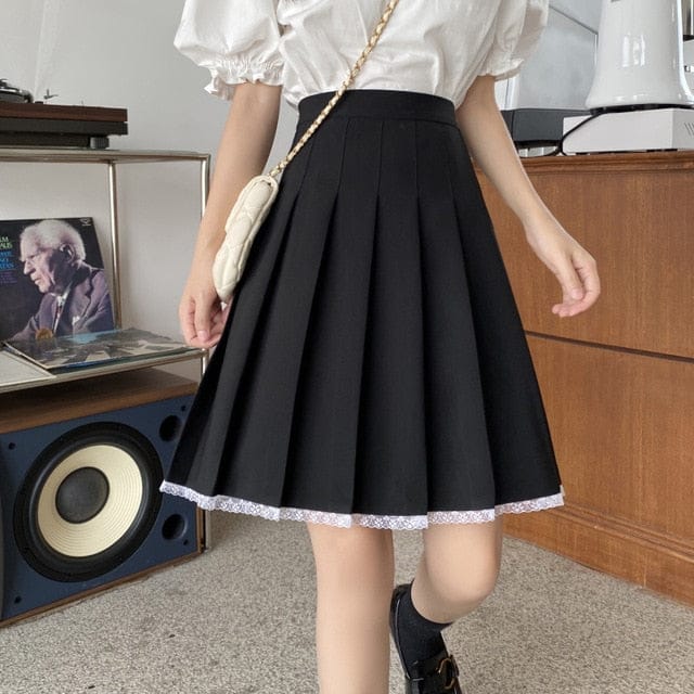 Japanese Summer Kawaii Lace Pleated Skirt Black 4XL Fashion The Kawaii Shoppu