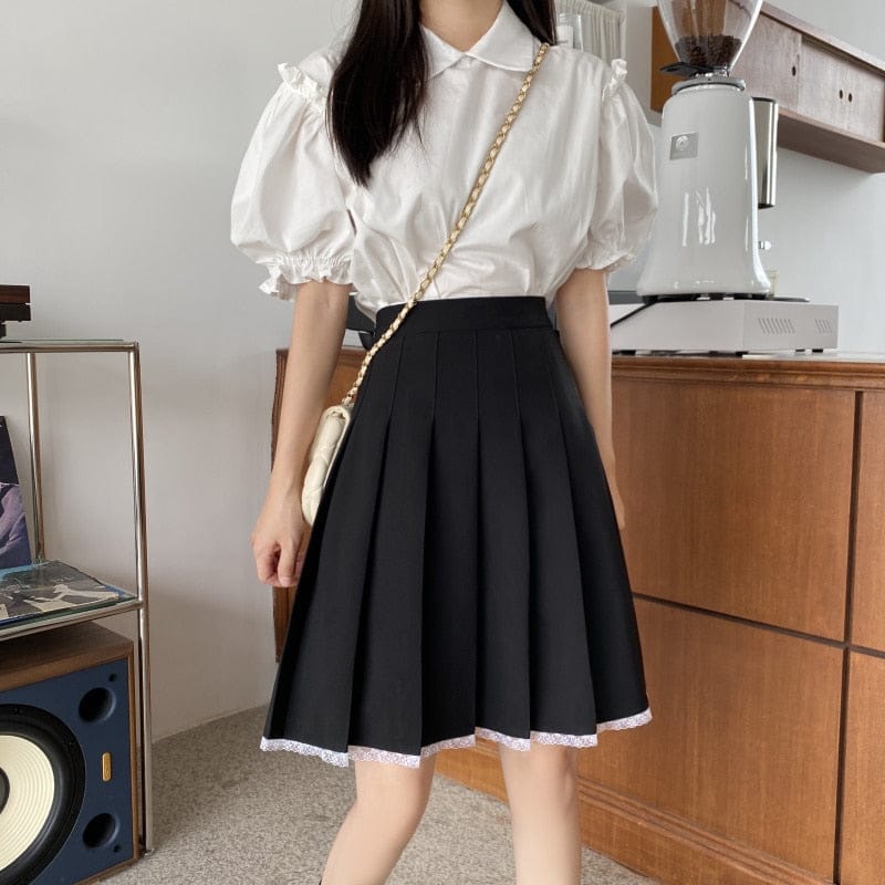 Japanese Summer Kawaii Lace Pleated Skirt Black Fashion The Kawaii Shoppu