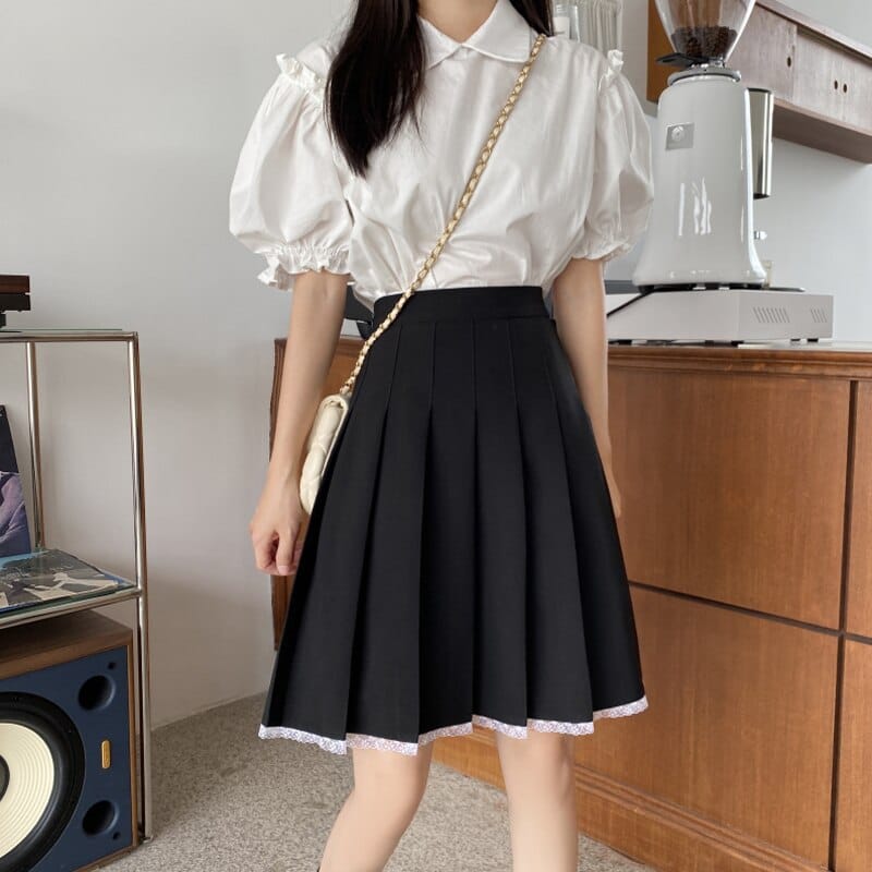 Japanese Summer Kawaii Lace Pleated Skirt Black Fashion The Kawaii Shoppu