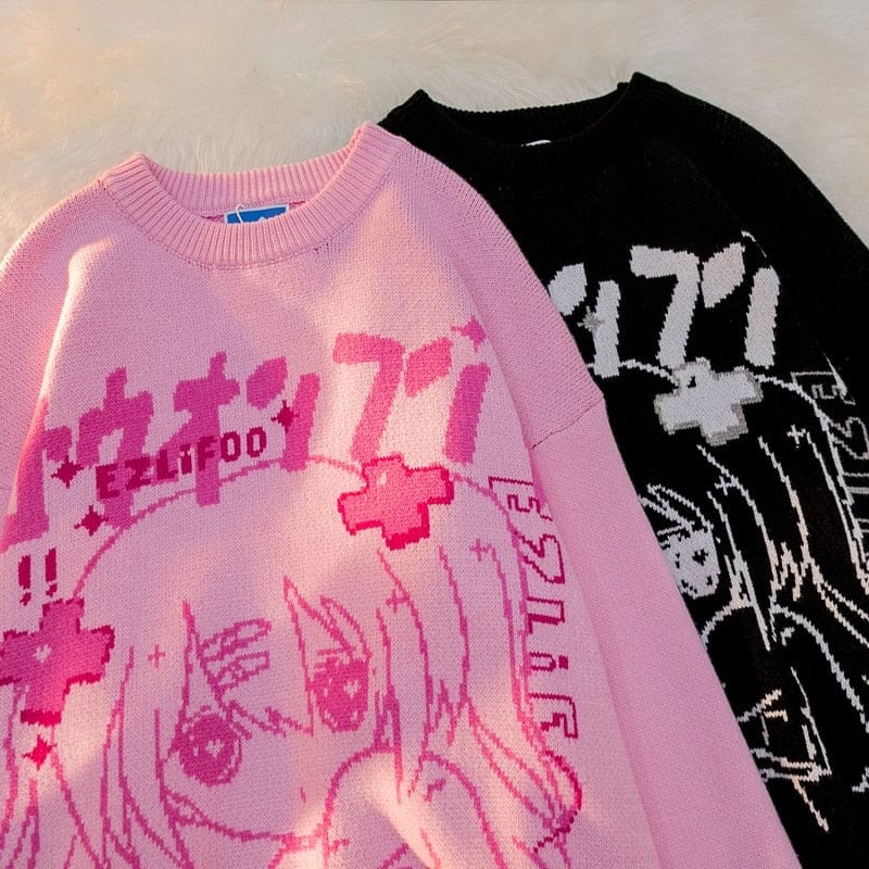 y2k Harajuku vintage cartoon anime knitted sweater men winter oversized  men's rock hip hop rap pullover women jumper sweater top - AliExpress