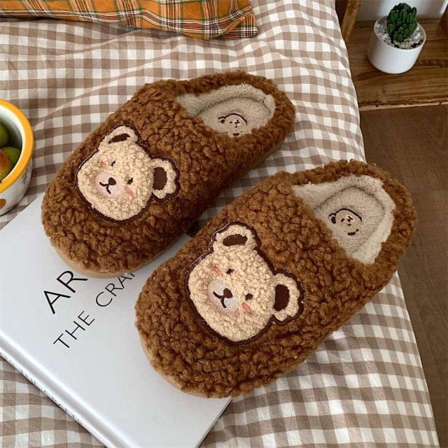 Kawaii Bear Fluffy Cute Slippers Brown EU 36-37 Shoes The Kawaii Shoppu