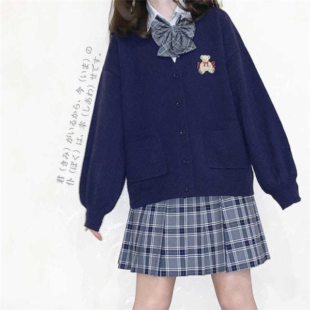 Kawaii Bear Sweater Cute Cardigan Blue S Clothing and Accessories The Kawaii Shoppu
