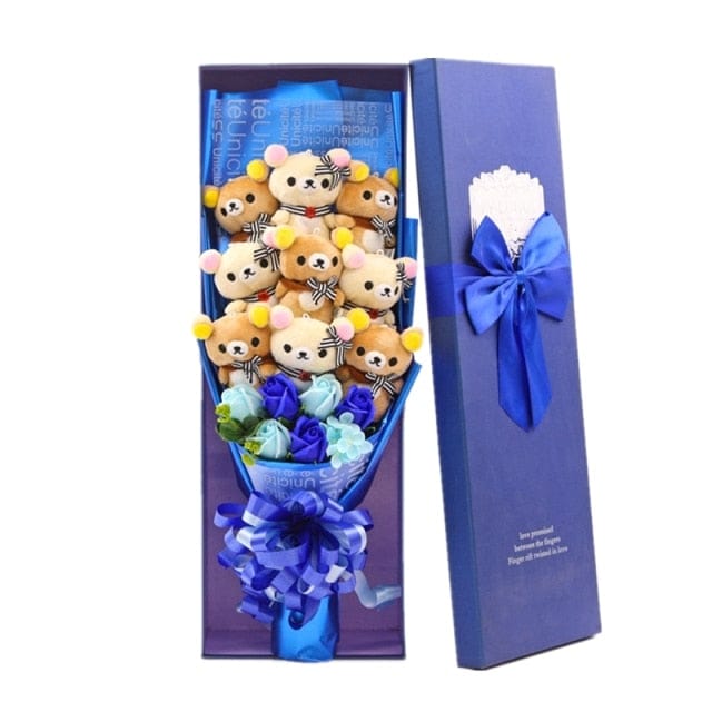 Kawaii Bear Valentines Plushie Bouquet WITHOUT GIFT BOX Blue Soft Toy The Kawaii Shoppu