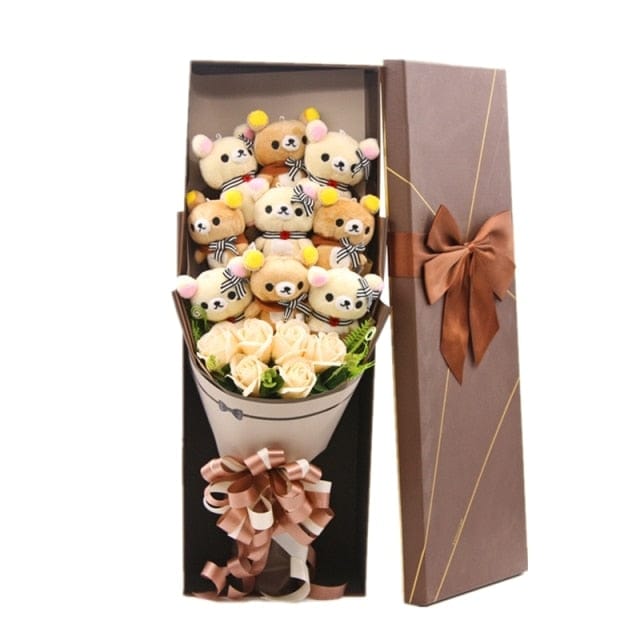 Kawaii Bear Valentines Plushie Bouquet WITHOUT GIFT BOX Brown 2 Soft Toy The Kawaii Shoppu
