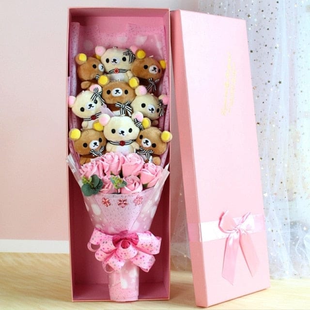 Kawaii Bear Valentines Plushie Bouquet WITHOUT GIFT BOX Pink Soft Toy The Kawaii Shoppu