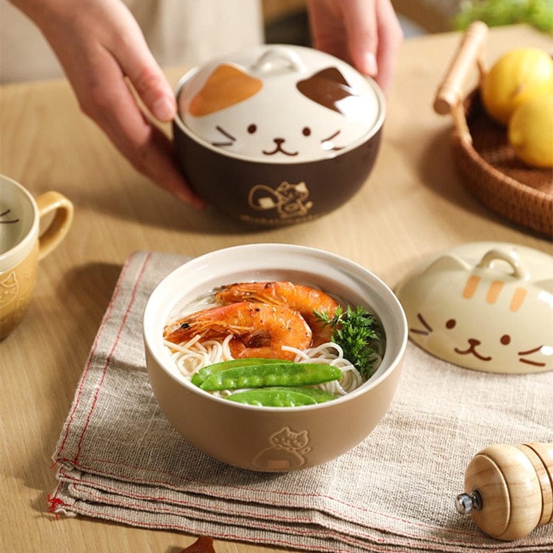 Kawaii Cat Ramen Bowl with Lid Kitchen The Kawaii Shoppu