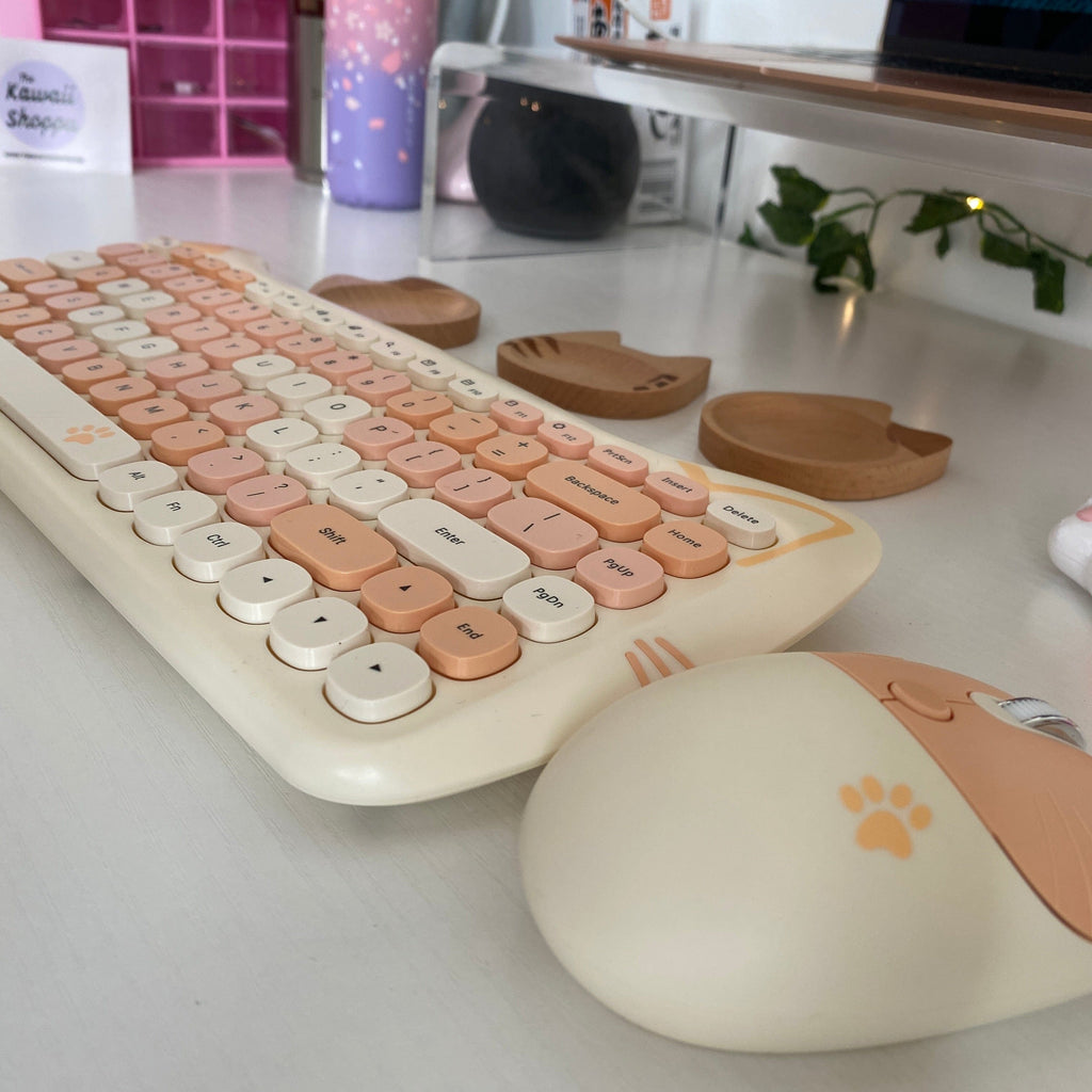 Kawaii Cat Wireless Keyboard & Mouse Set Keyboard The Kawaii Shoppu