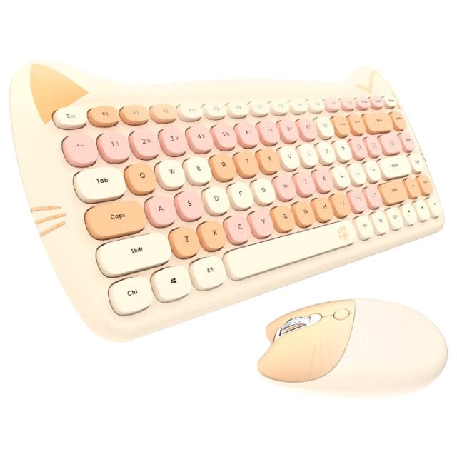 Kawaii Cat Wireless Keyboard & Mouse Set Milk tea Set Keyboard The Kawaii Shoppu
