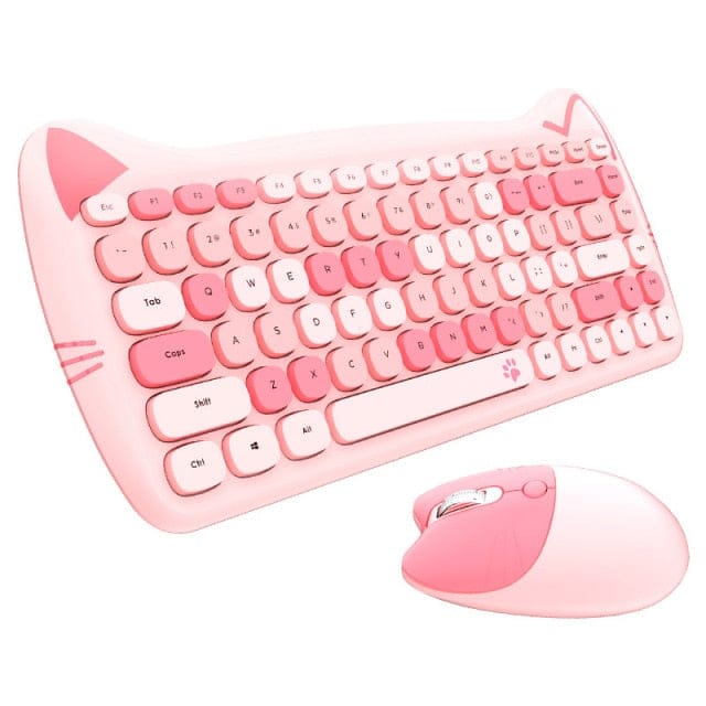 Kawaii Cat Wireless Keyboard & Mouse Set Pink Set Keyboard The Kawaii Shoppu