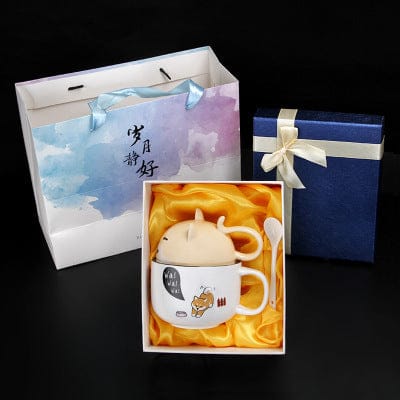 Kawaii Ceramic Pet Mug with Cover and Spoon with gift box yellow 350ml null The Kawaii Shoppu