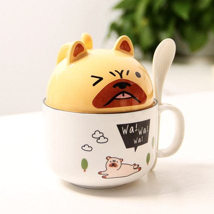 Kawaii Ceramic Pet Mug with Cover and Spoon Yellow Dog 350ml null The Kawaii Shoppu