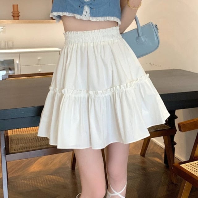Kawaii Cottage-core High Waist Mini Skirt White XL Clothing and Accessories The Kawaii Shoppu