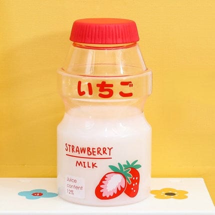 Kawaii Cute Fruity Milk Water Bottle 401-500ml Clear Strawberry Bottle The Kawaii Shoppu