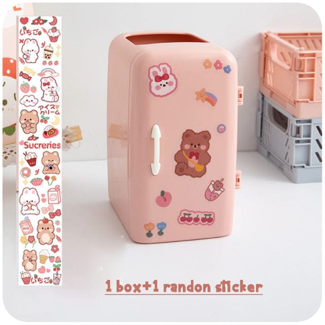 Kawaii Desk Mini Fridge Organizer pink with sticker Decor The Kawaii Shoppu