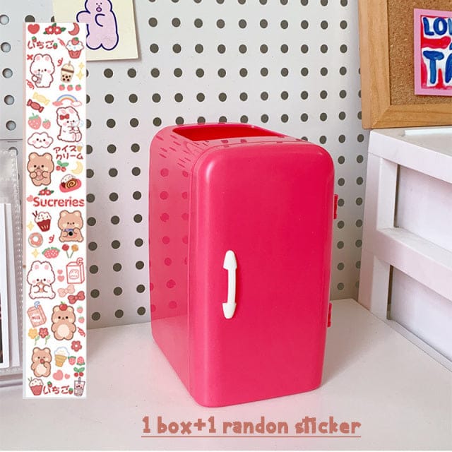 Kawaii Desk Mini Fridge Organizer red with sticker Decor The Kawaii Shoppu