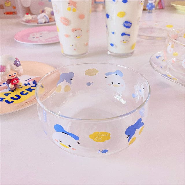 Kawaii Duck Summer Glass Plate / Cup Collection Blue Bowl Home & Kitchen The Kawaii Shoppu