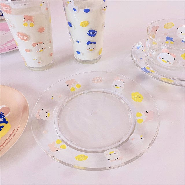Kawaii Duck Summer Glass Plate / Cup Collection Pink Plate Home & Kitchen The Kawaii Shoppu