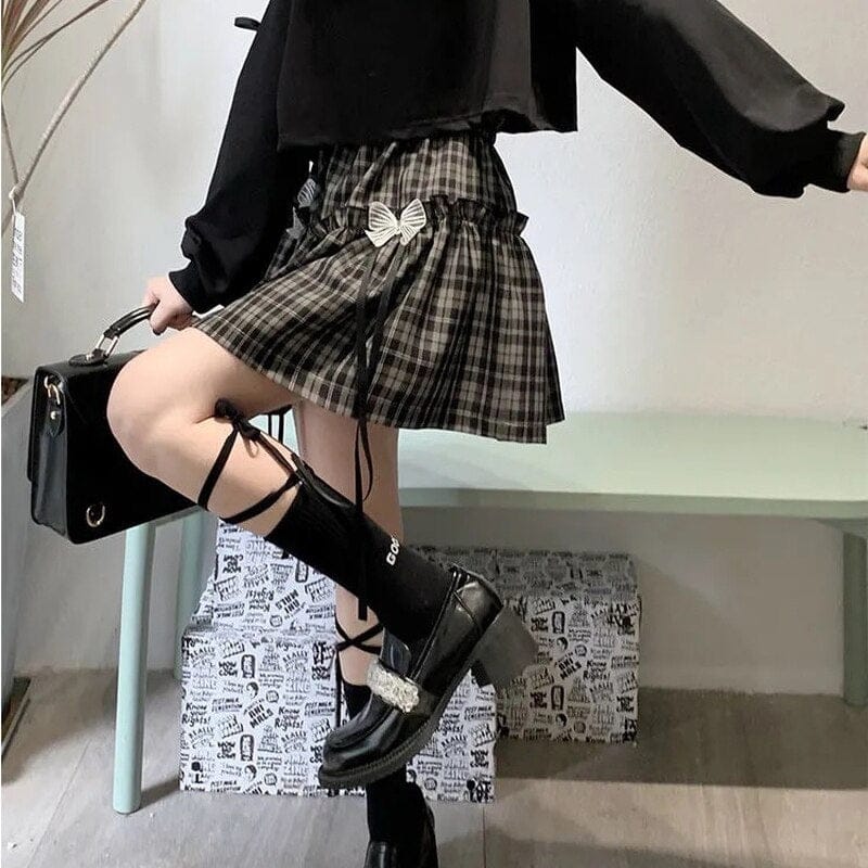 Kawaii Goth Plaid Bow Skirt Black Plaid Fashion The Kawaii Shoppu