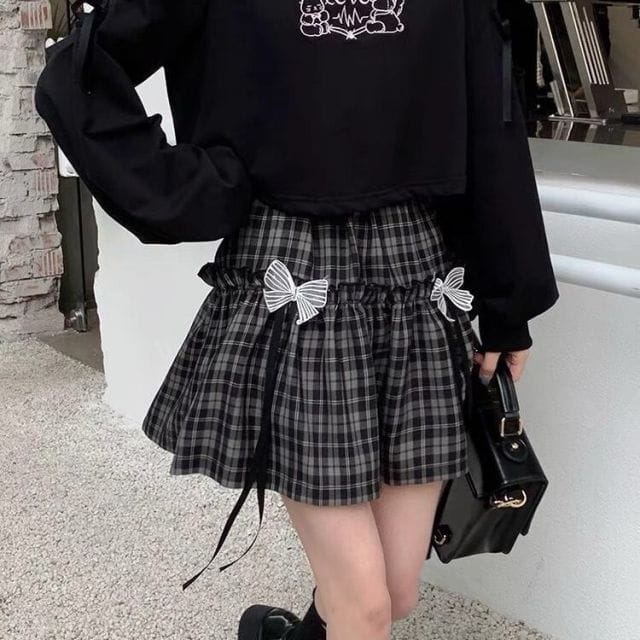 Kawaii Goth Plaid Bow Skirt Black Plaid S Fashion The Kawaii Shoppu
