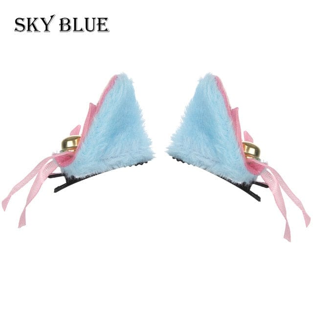 Kawaii Plush Cat Ears 3-sky blue Accessory The Kawaii Shoppu