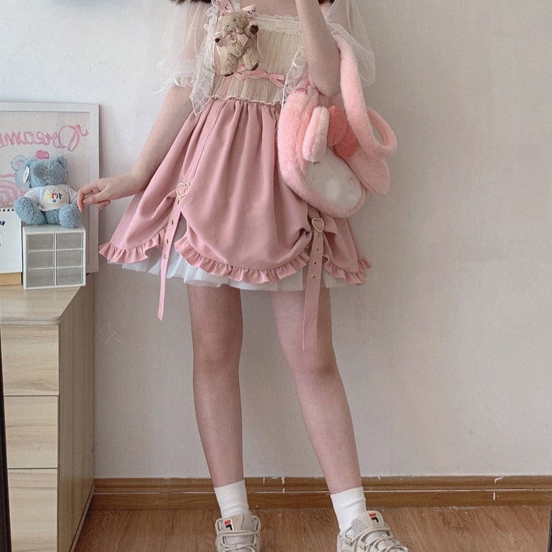 Kawaii Ruffle High Waist Heart Belt Skirt One Size Clothing and Accessories The Kawaii Shoppu