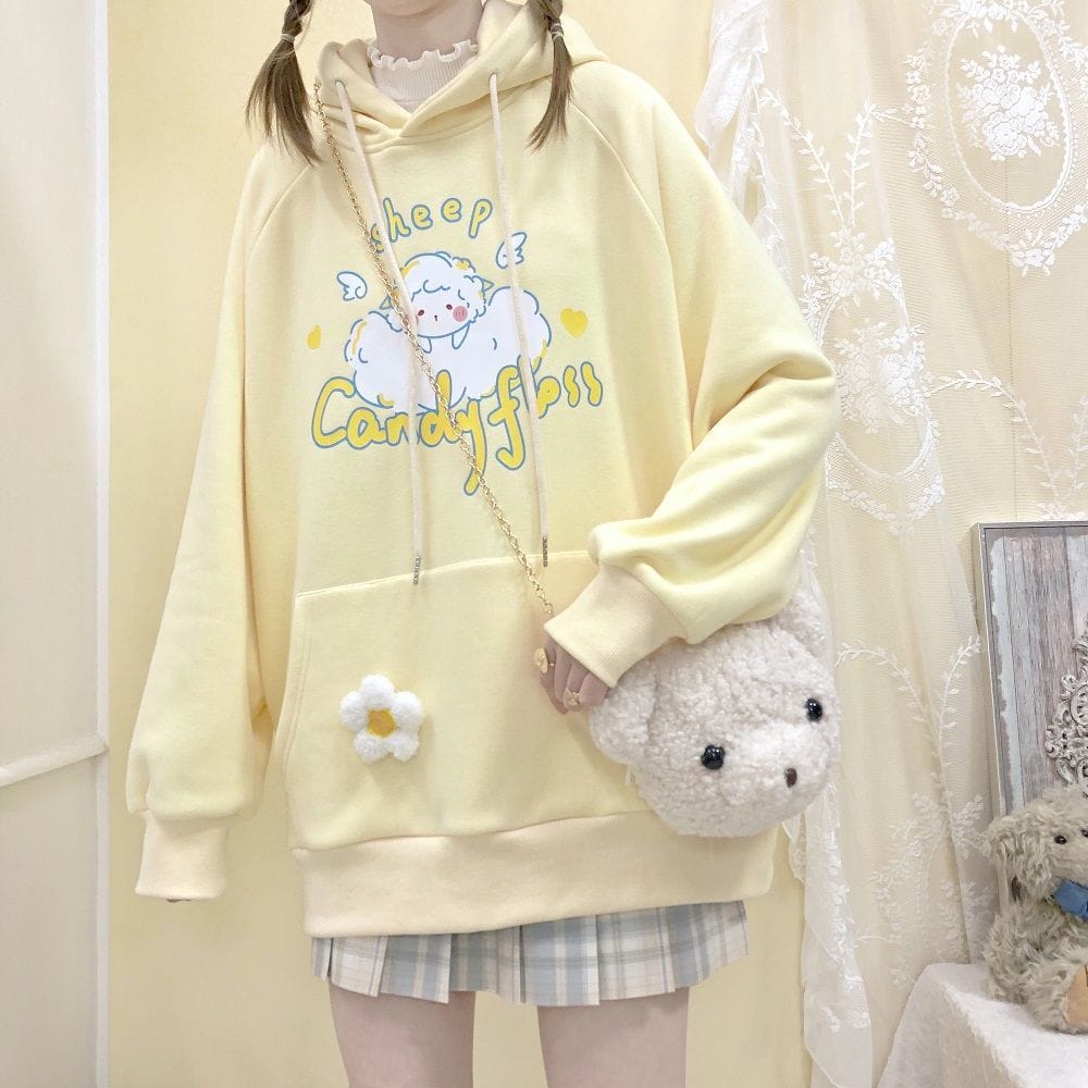 Kawaii Sheep Candy Floss Hoodie Yellow Clothing and Accessories The Kawaii Shoppu
