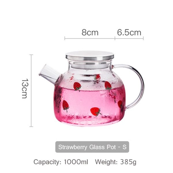 Kawaii Strawberry Glass Water Jug + Cup Jug 1000ml Cup The Kawaii Shoppu