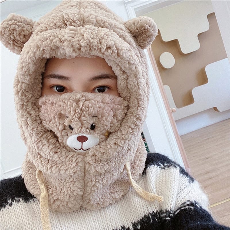 Kawaii Teddy Bear Winter Hoodie Hat w/ Mask Fashion The Kawaii Shoppu