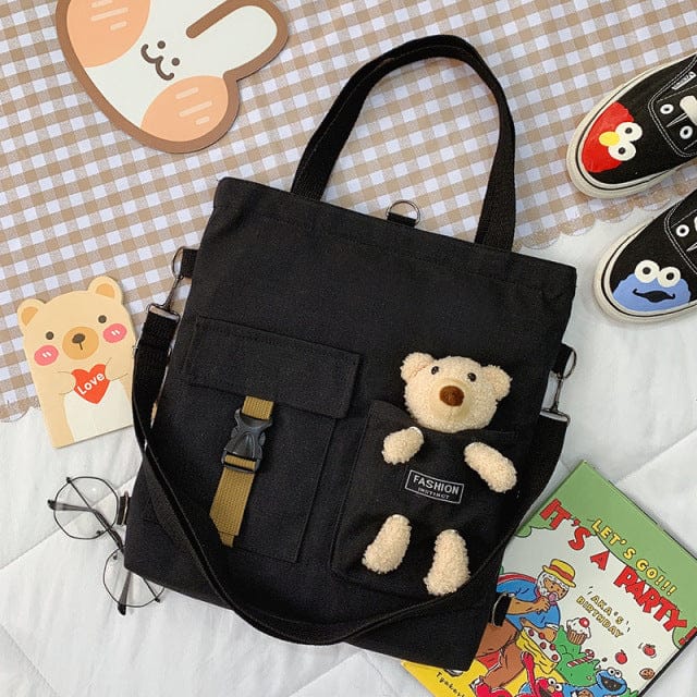Kawaii Travel Tote Shopping Bag black bear pendant Bags The Kawaii Shoppu