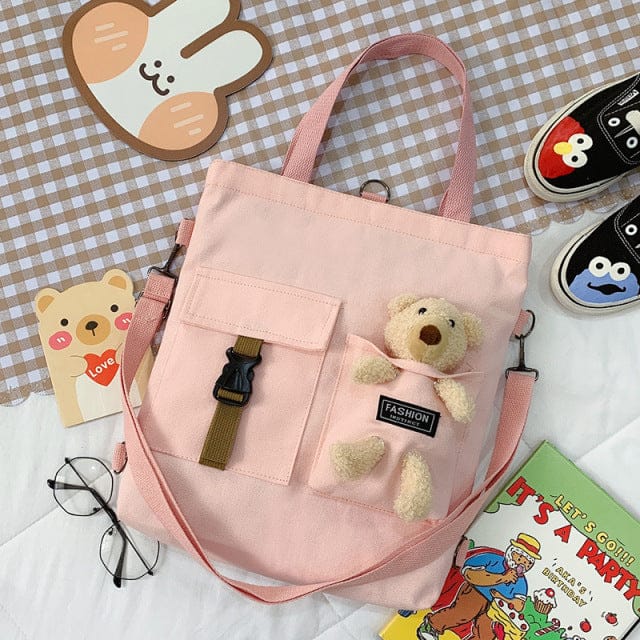 Kawaii Travel Tote Shopping Bag pink bear pendant Bags The Kawaii Shoppu